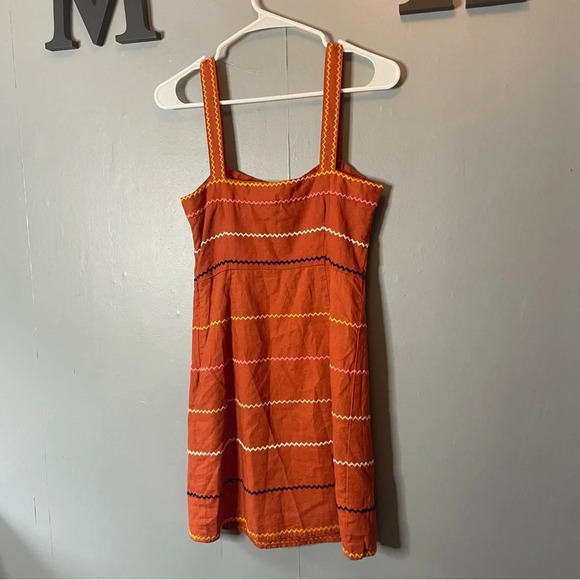 NWT forever 21 rust orange Embroidered Multicolor Striped Dress Sz medium - Picture 8 of 12
